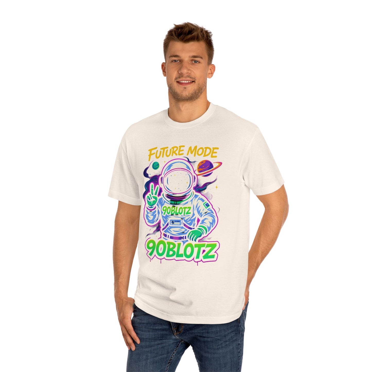 Cosmic Vibes Unisex Classic Tee, Future Mode Graphic Tee, Space-Themed Apparel, Astronaut T-Shirt, Fun Gift for Gamers
