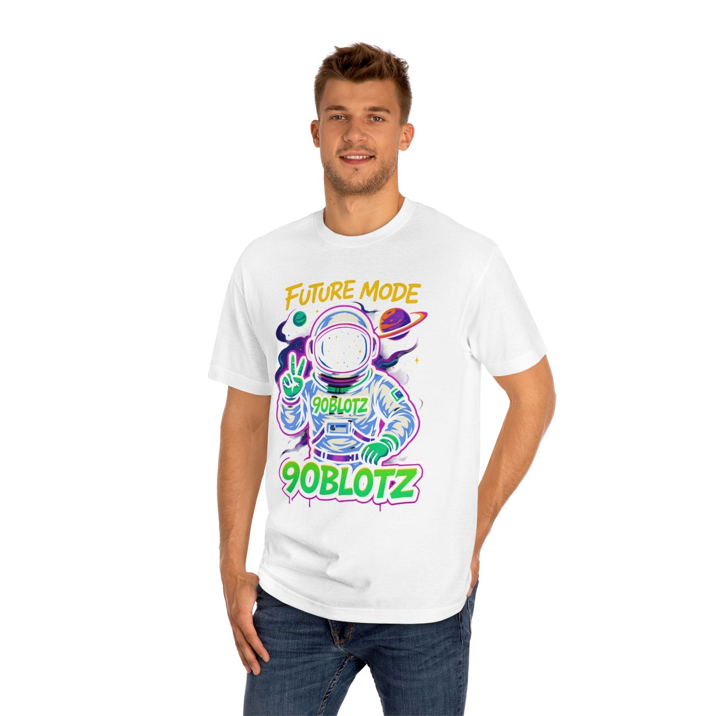Cosmic Vibes Unisex Classic Tee, Future Mode Graphic Tee, Space-Themed Apparel, Astronaut T-Shirt, Fun Gift for Gamers