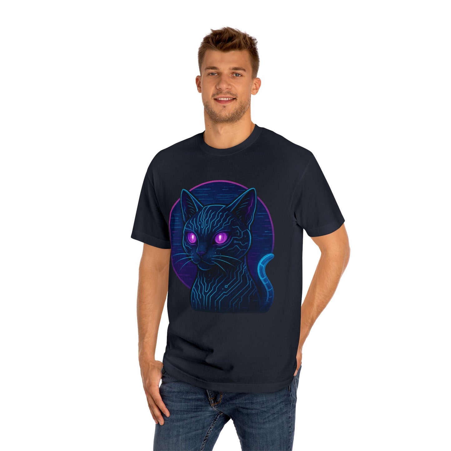 Neon Cat Tee, Retro Graphic Shirt, Cat Lover Gift, Cyberpunk T-Shirt, Unique Unisex Apparel, Fun Casual Wear, Festival Outfit
