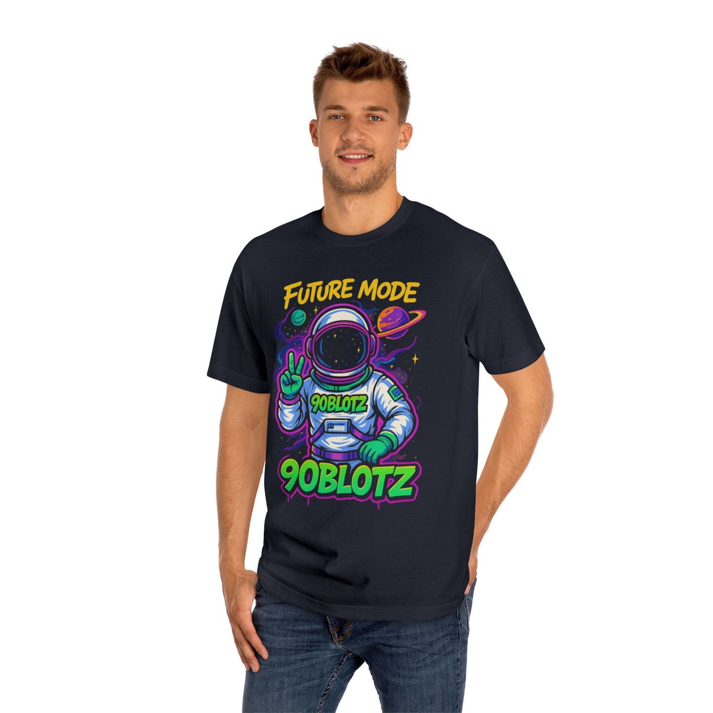 Cosmic Vibes Unisex Classic Tee, Future Mode Graphic Tee, Space-Themed Apparel, Astronaut T-Shirt, Fun Gift for Gamers