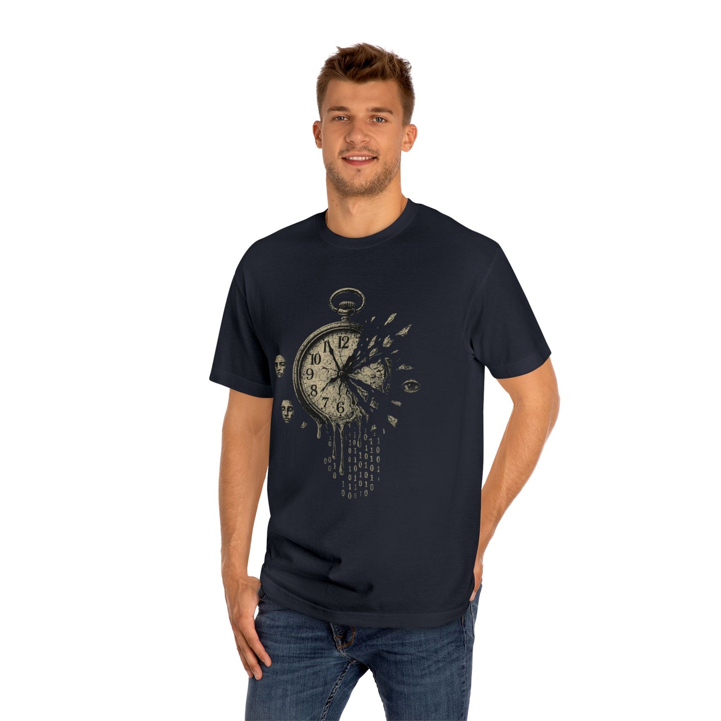Vintage Clock Graphic Unisex Classic Tee, Casual Wear, Unique Design, Gift for Him/Her, Retro Style T-Shirt, Time Lover Apparel