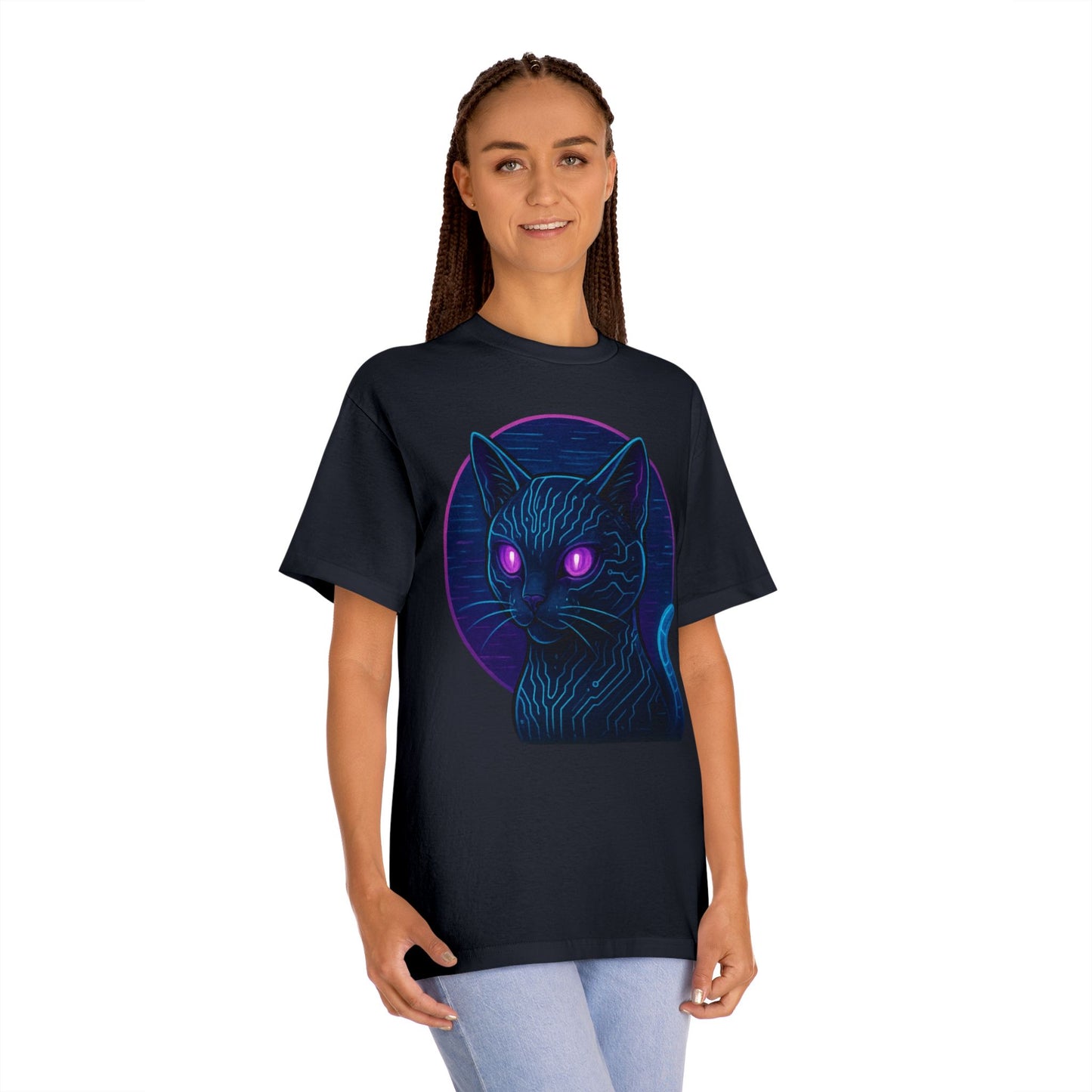 Neon Cat Tee, Retro Graphic Shirt, Cat Lover Gift, Cyberpunk T-Shirt, Unique Unisex Apparel, Fun Casual Wear, Festival Outfit